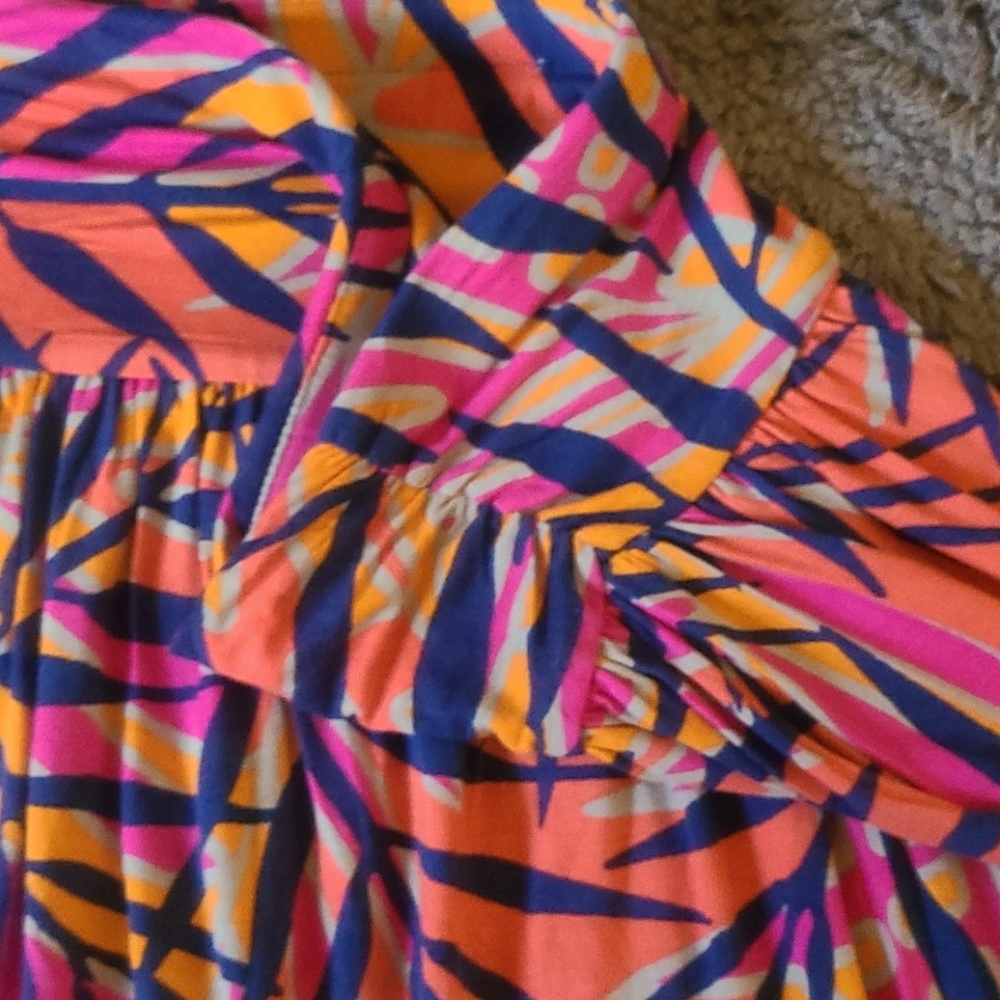 🔴 2/$10 LIKE NEW LB Colorful Leaf Print Pink Navy Coral Skirt Size 14/16 🍃 🍂 - Picture 4 of 9